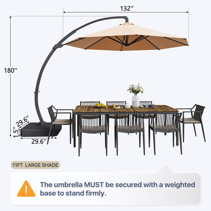 Parasol incurvé réglable avec base