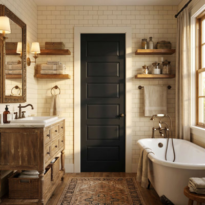 Black Interior Slab Door 6-Panel Solid Core Primed Shaker Standard Door Interior Paneled Door For Bedroom ＆ Living Room 24" x 96"