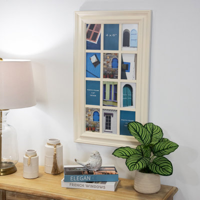 29" Ivory Weathered Windowpane Collage Picture Frame for 4" x 6" Photos