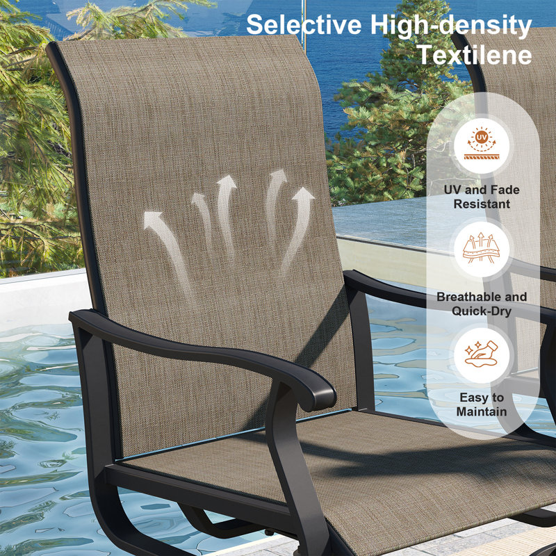 8-Person Patio Dining Set with 59" Square Table and Umbrella Hole + 8 Swivel Chairs, Brush Wood Brown/Taupe