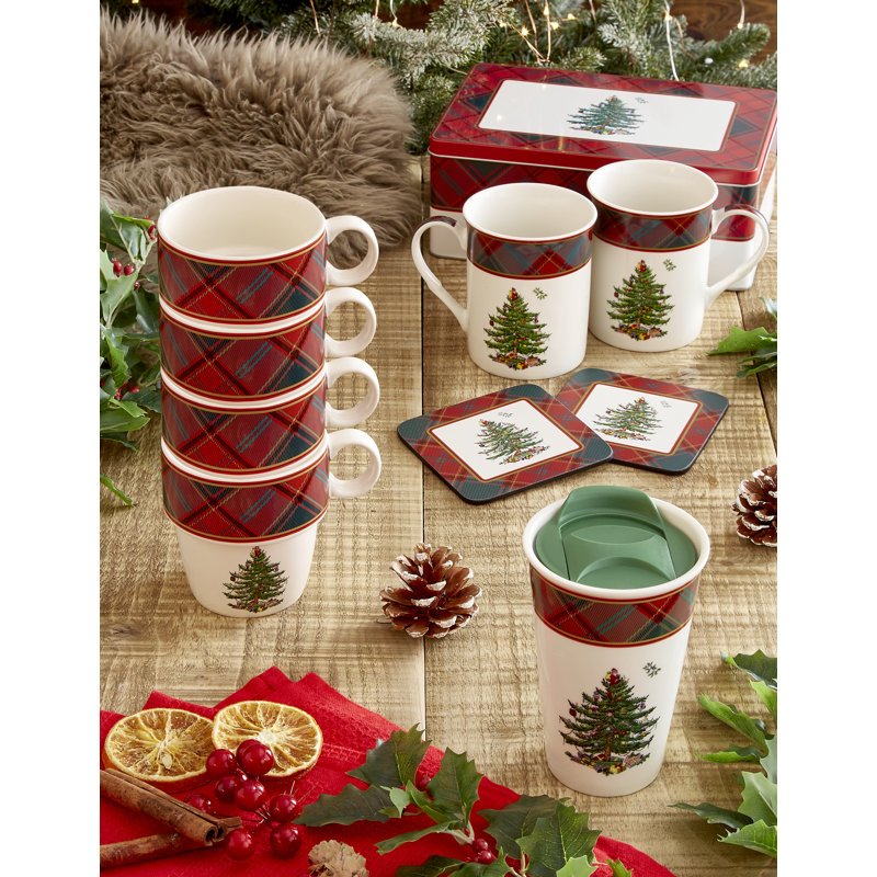 Christmas Tree TARTAN STACKING MUGS S/4