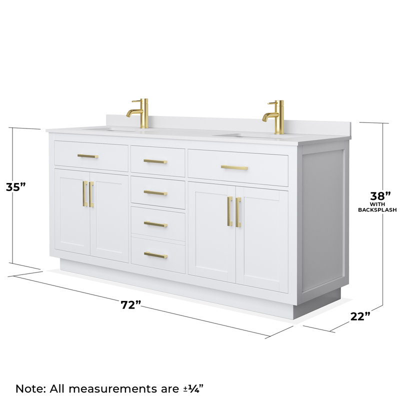 Beckett TK 72'' W Double Vanity, White, White Cultured Marble, Brushed Gold