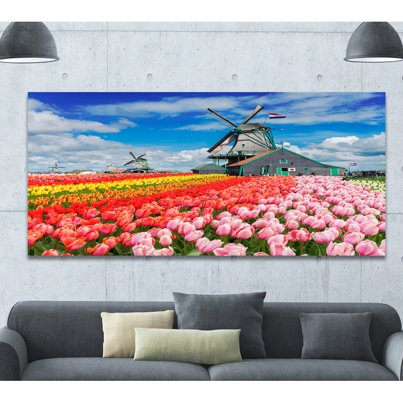 «Dutch Windmills and Garden», reproduction de photo sur toile tendue, H 28 po x l 60 po x P 1,5 po