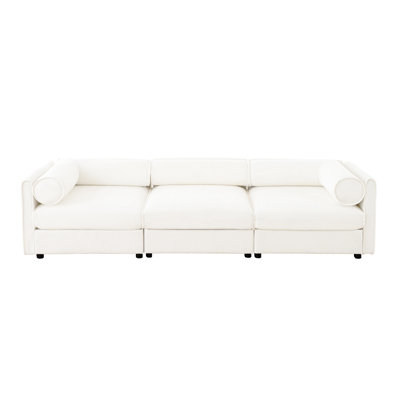 Luxurious Chenille Couch With Storage Seat And Cylindrical Elements For A Relaxing Time White Cozy Feel