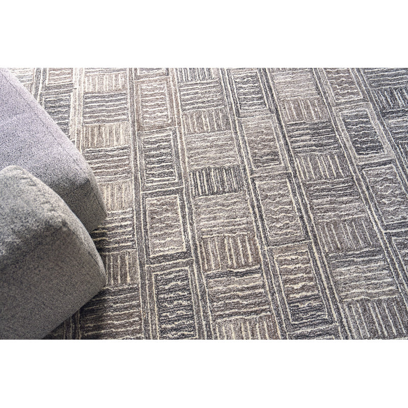 Naturals Hand Tufted Geometric Area Rug in Charcoal/Ivory/Silver, Rectangle 8' x 10'
