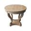 Table d'appoint ronde, style, petite taille, pieds courbés, aspect vieilli, bois naturel, 2 tiroirs de rangement, finition repas de style construction et placage de bois de sapin