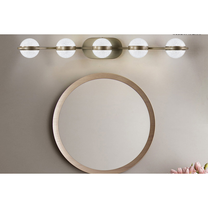Brushed Gold 5-Light Dimmable LED Vanity Light with Globe Shades