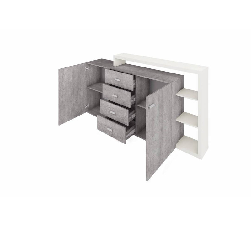 Behesh 180cm Sideboard, Concrete Grey/White