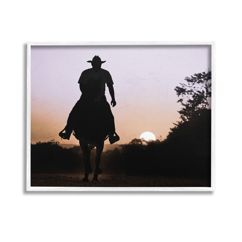 Cowboy et réglageSunGicleeArtbyMarcusPrime, H 11 po x l 14 po, Giclée encadrée noir minuit