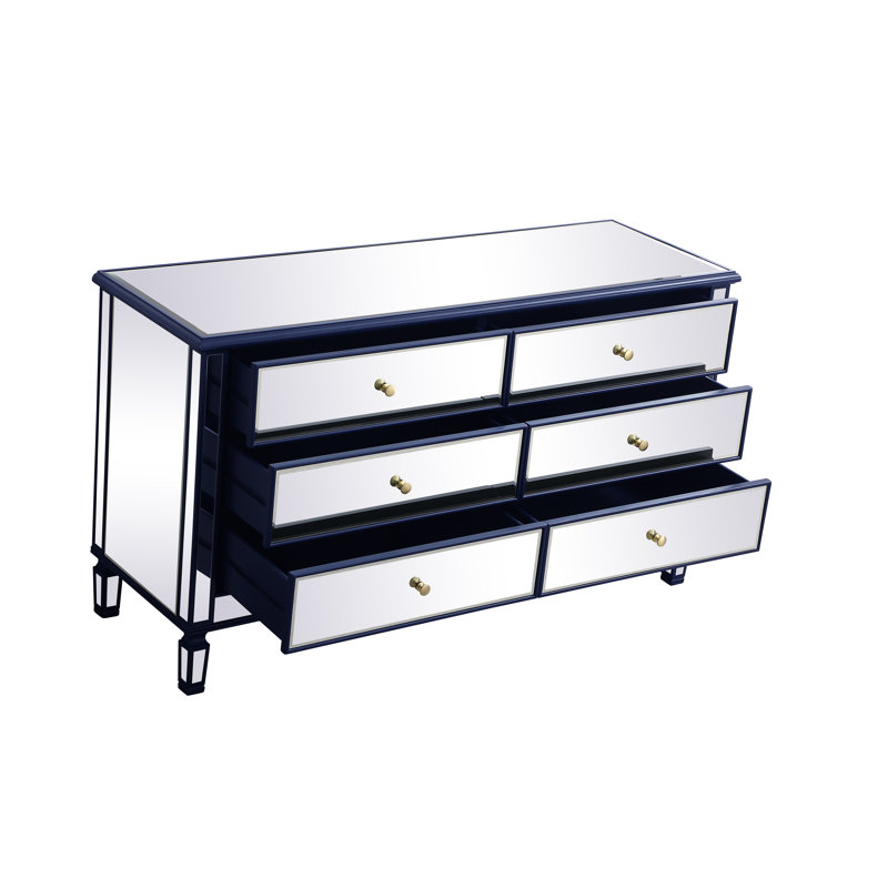 Brixton 60" W Mirrored 6-Drawer Double Dresser, Blue