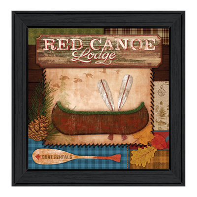 «Red Canoe Lodge», art mural encadré pour le salon, décoration murale par Mollie B