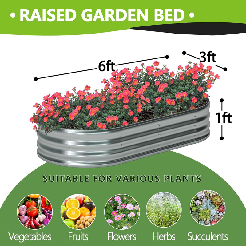 6X3x1ft (2 pièces) Lit de jardin surélevé ovale galvanisé, jardinière en métal