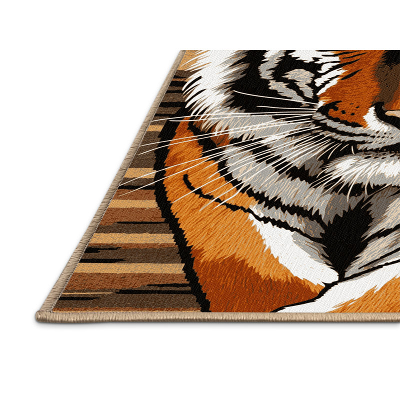  Tapis lavable en forme de tigre de Chine méridionale, Rond 3 pi