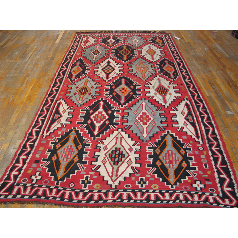 Flatweave Wool Geometric Area Rug in Pink