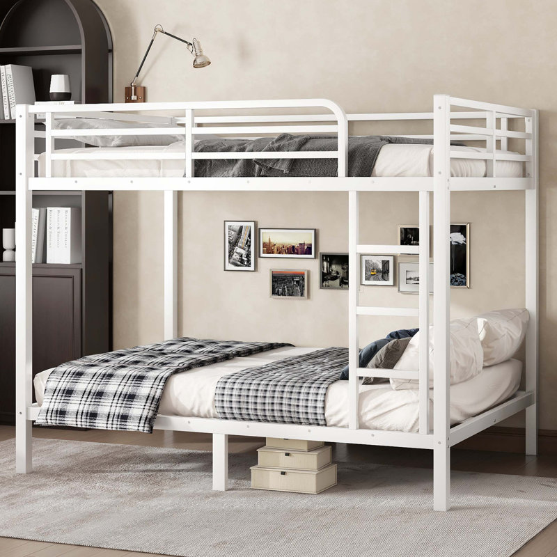 Lit superposé en métal, peu encombrant / réduit le bruit / aucun sommier tapissier requis,, Lit double, Off White