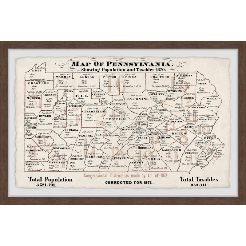 «Pennsylvania Outline», reproduction sur papier encadrée, H 12 po x l 18 po