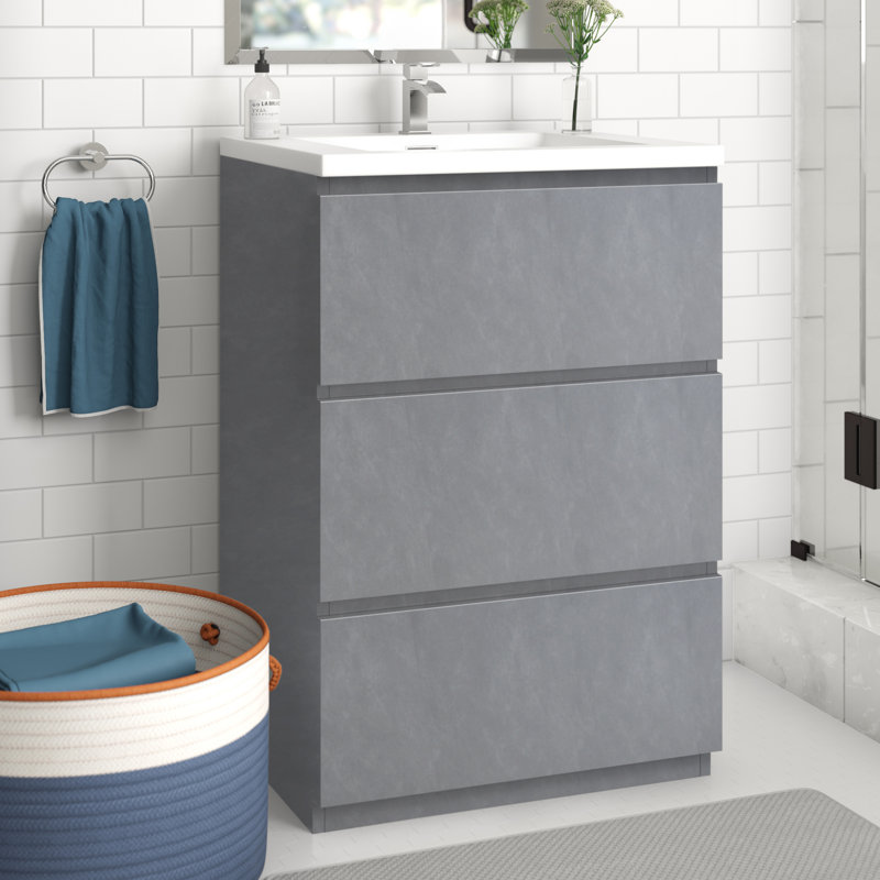Ensemble de meuble-lavabo simple 24 po Hridhaan, Gris ciment