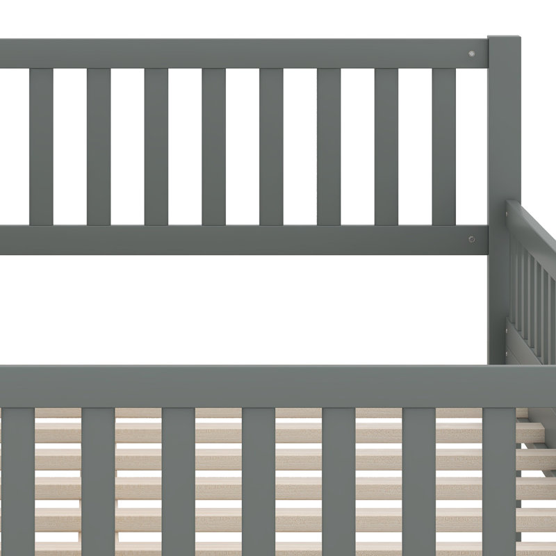 Lit plateforme avec 2 tiroirs de rangement et garde-corps des deux côtés, cadre de lit en bois pour chambre à coucher, chambre d'amis