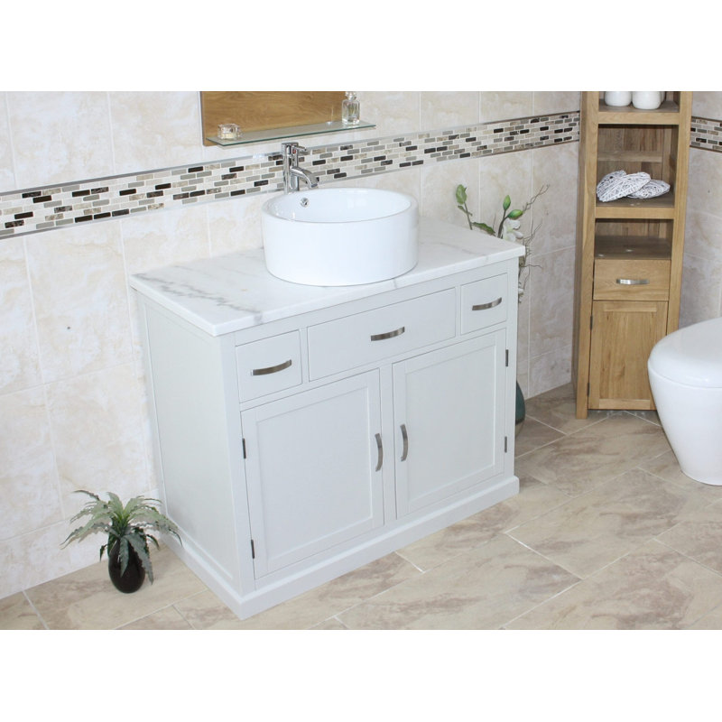 Robidoux 1000mm Single Bathroom Vanity with Vessel Ceramic Basin, White Marble, Grey