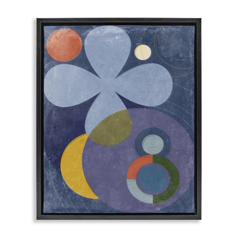  "Blue Retro Curved Shapes", art mural encadré par Victoria Barnes, Cadre flottant noir de jais, H 21 po x l 17 po
