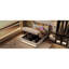 Grand lit plateforme tapissier avec système de rangement hydraulique, charge DEL et USB, naturel (sans matelas)