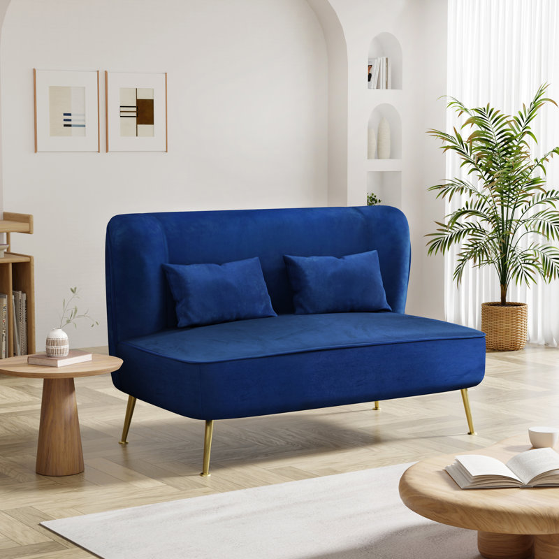 Canapé moderne en tissu d'ameublement en velours 45 po avec 2 coussins Modern, Marine