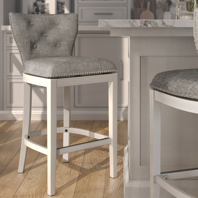 Tabouret de bar pivotant à hauteur de bar 31 po avec dossier gris Stella, Gris