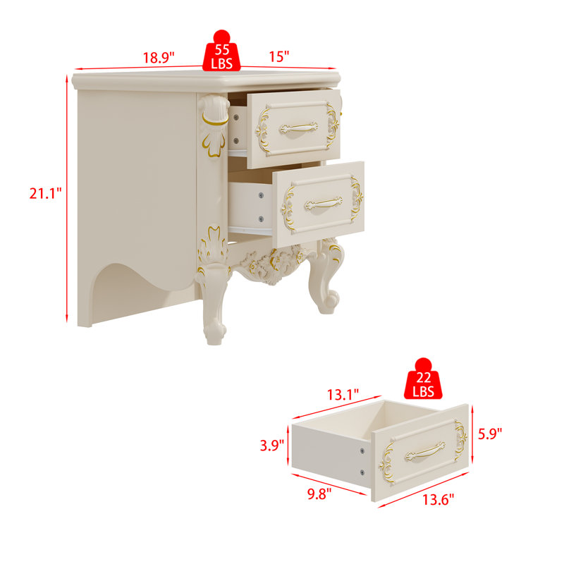 Elegent Nightstand With 2 Drawers