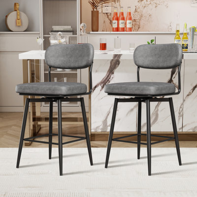 Faux Leather Swivel Counter & Bar Stool With Metal Legs (Set Of 2)