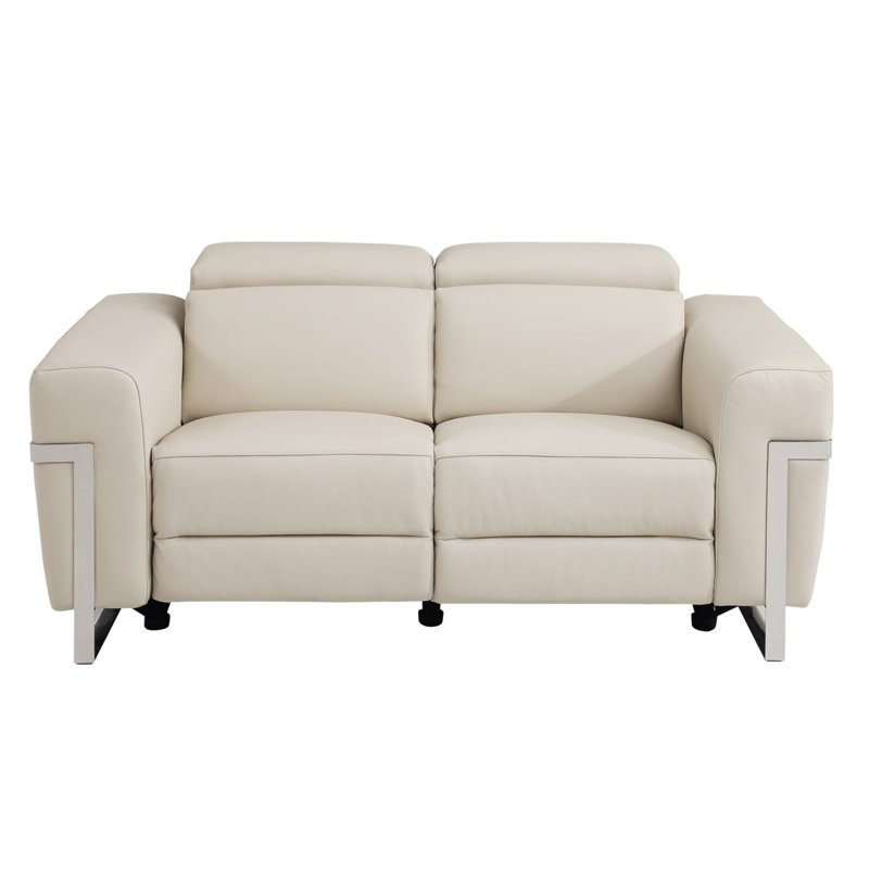 Causeuse en cuir italien avec fauteuil inclinable Global United, Beige