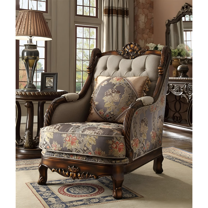 Dark Red Mahogany Carved Chair with Antique Gold Details