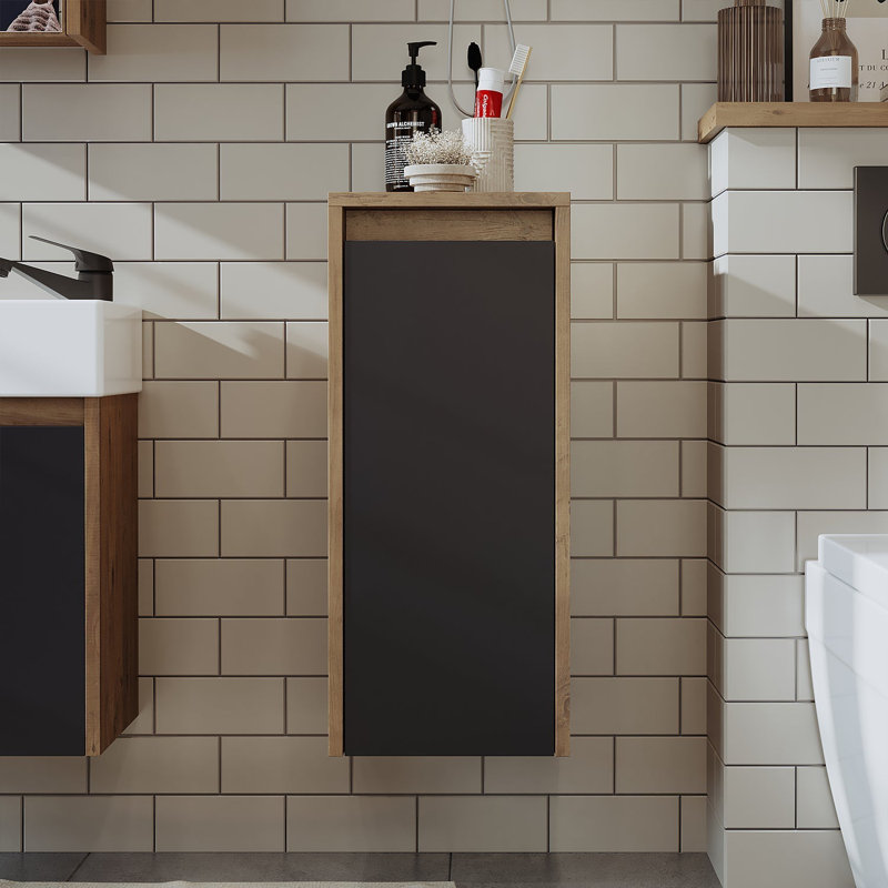 Bittencourt Bathroom Towel Storage Cabinet,  Anthracite/Oak