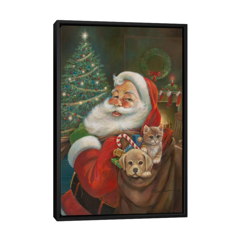 «Santa Claus», reproduction d'art sur toile, Toile avec cadre noir, Pas de tapis, H 48 po x l 32 po x P 1,5 po