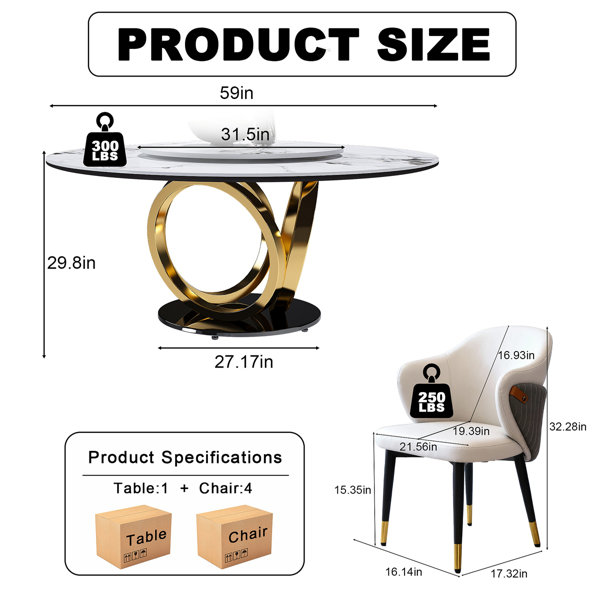 Mercer41 59" Round Dining Table With 360° Rotating Lazy Susan - Scratch ...