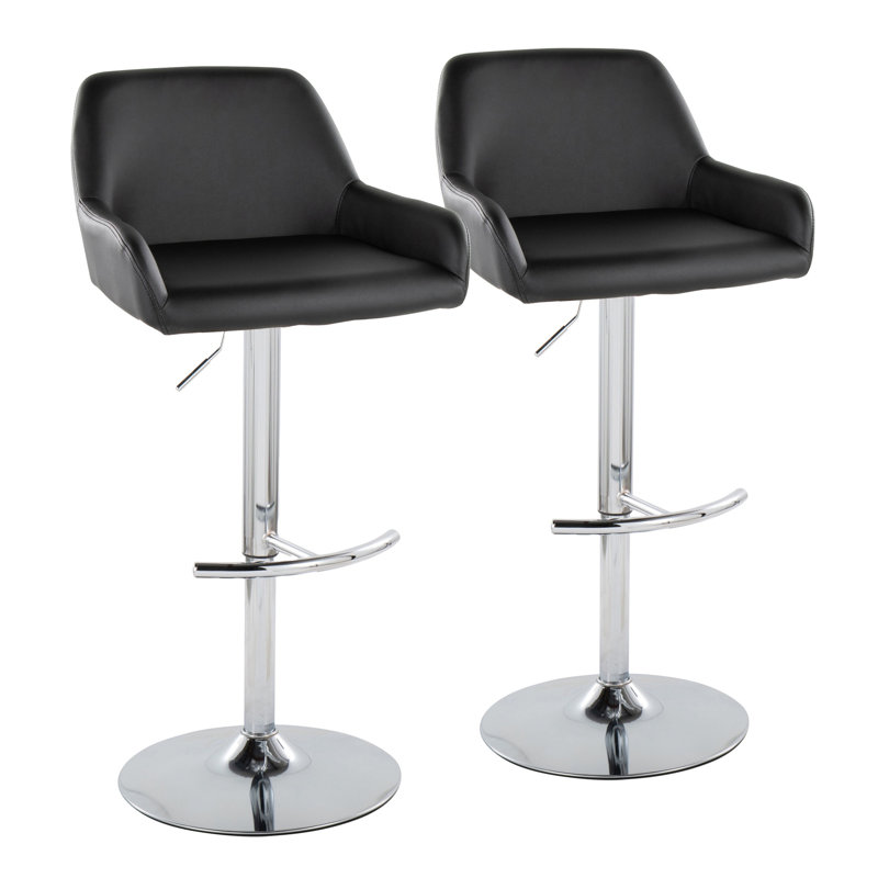 Tabouret de bar contemporain ajustable, Black Seat/Silver Frame
