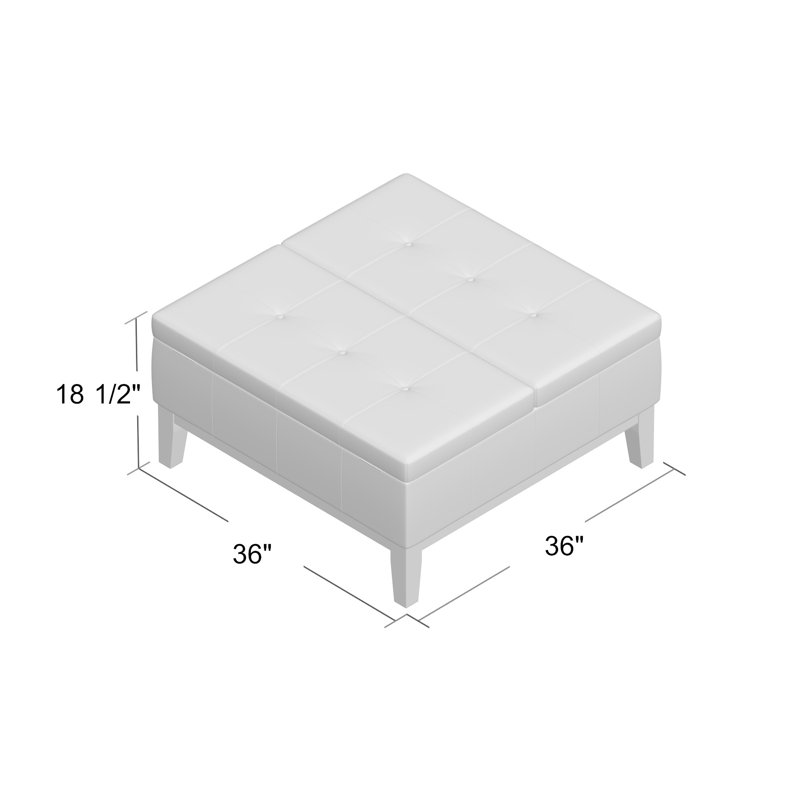 Stone Gray Faux Leather Tufted Square Cocktail Ottoman with Storage
