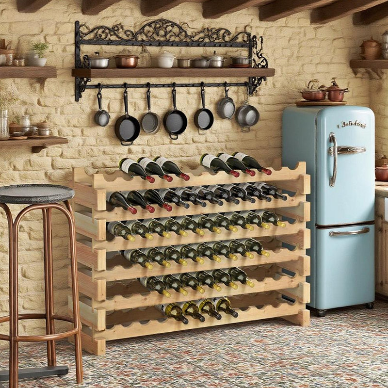 Porte-bouteilles de vin empilable, tablettes de rangement modulaires, Chêne