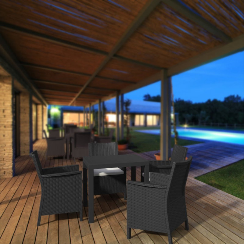 Tomeica 4 - Person Patio Dining Set with Square Table, Dark Gray