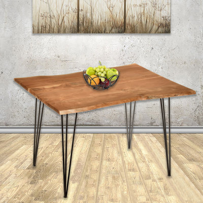 Acacia Rectangular Wood Top Dining Table with Iron Base