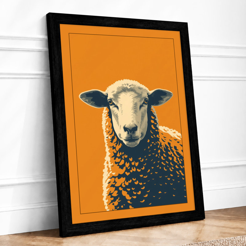 Warm Gaze Sheep Modern - Framed Print, A2 - 59.4 x 42.0 cm, Black