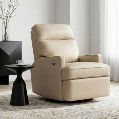 Fauteuil inclinable électrique pivotant et berçant de 29 po de large en cuir pleine fleur avec ports USB-A et USB-C