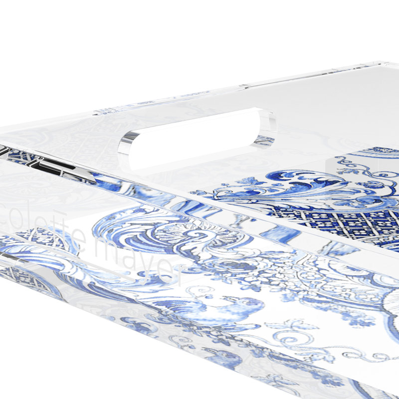 Royal Delft William Mary Blue Acrylic Rectangle Decorative Tray, 22.5"W x 14.5"D x 2"H