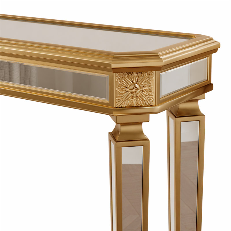 Miroir console rétro en grain de bois, H 32,68 po x l 48 po x P 14 po, Argent / or, argent, Or, argent