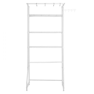 Over The Washer and Dryer Storage Shelf, 3 Tier Laundry Room Drying Rack with Hanger Rod and Hooks, Adjustable Over Washer and Dryer Shelves, Laundry Room Shelf Storage Space Saver