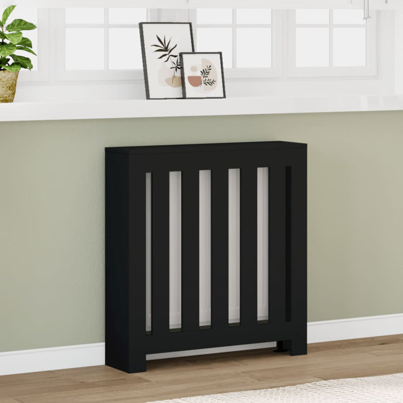 Small Radiator Cover, Black, 78 x 20 x 82 cm, Vertical Slats