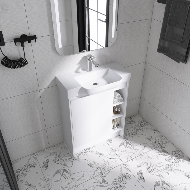 28 Inch Single Freestanding Bathroom Vanity With Ceramic Basin Sink and Soft-Close Door, White