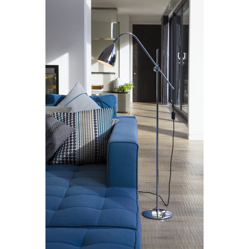 Joel Task Floor Lamp, Matt Black, Polished Chrome