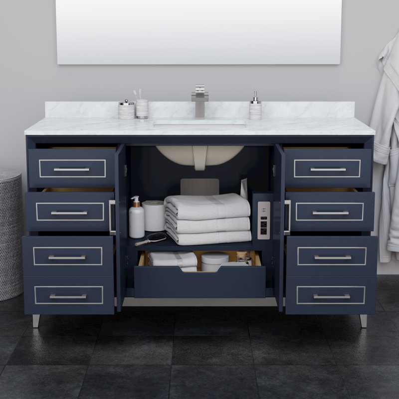 Ensemble de meuble-lavabo simple 60 po Marlena, Gris, Bleu très foncé