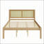 Lit plateforme queen en bois massif avec tête de lit en rotin et rangement sous le lit ; sommier non requis