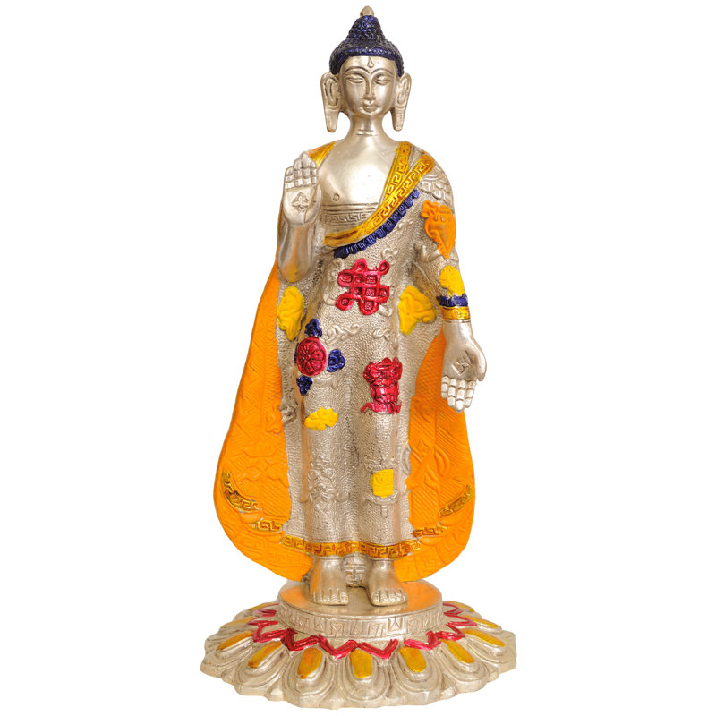 Bouddha se tenant debout sur un lotus accordant Abhay (robes ornées de symboles de bon augure)